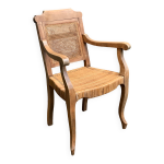 Fauteuil de barbier en bois cannage et paille 1900 Fauteuil de barbier en bois cannage et paille 1900