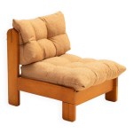 Fauteuil bas en bois de pin en tissu bronze Fauteuil bas en bois de pin en tissu bronze