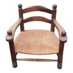 Fauteuil bas paillé de cheminée style dudouyt Fauteuil bas paillé de cheminée style dudouyt