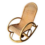 Fauteuil  bascule annes 60 rocking - chair rotin bambou