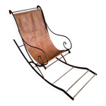 Fauteuil  bascule en mtal forg brun fonc du xixe sicle avec assise en toile de cuir cognac, vintage ...