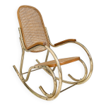 Fauteuil  bascule vintage tube d'acier tressage viennois laiton or mid century rtro design salon h