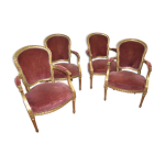 Fauteuils bergères en bois doré style louis xv x 4 Fauteuils bergères en bois doré style louis xv x 4