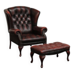 Fauteuil bergre et son repose - pied chesterfield