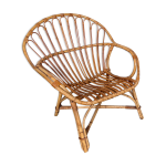 Fauteuil bohme shabby chic en rotin bambou 1950