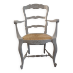 Fauteuil bois peint gris assise paille Fauteuil bois peint gris assise paille