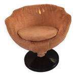 Fauteuil boule en tissu orange, annes 1970