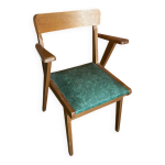 Fauteuil bridge ancien pieds compas & ska� vert ann�es 1960 vintage #d