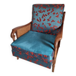 Fauteuil bridge en bois et cannage annes 50