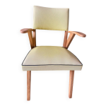 Fauteuil bridge pied compas années 50 skaï jaune Fauteuil bridge pied compas années 50 skaï jaune