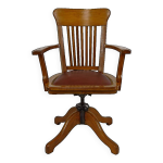 Fauteuil de bureau amricain pivotant en chne, avec assise en cuir, usa, circa 1900