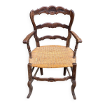 Fauteuil de bureau bois massif et rotin du 19me louis xv