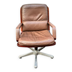 Fauteuil de bureau / confrence vintage en cuir et bois st
