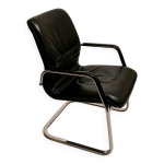 Fauteuil de bureau en cuir noir et acier chrom, italie 1990