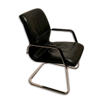 Fauteuil de bureau en cuir noir et acier chromé, italie circa 1990 Fauteuil de bureau en cuir noir et acier chromé, italie circa 1990