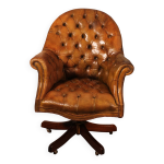 Fauteuil de bureau dit fauteuil pr�sident en acajou et cuir cognac