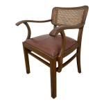 Fauteuil de bureau format bridge bois cuir et cannage annes 20