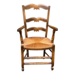Fauteuil de bureau provenal en bois massif et paille