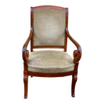 Fauteuil de bureau rgence en bois massif et velours beige louis philippe