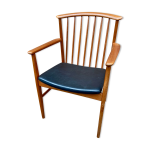Fauteuil de bureau scandinave sudois vintage 1960 - 70 teck & simili cuir