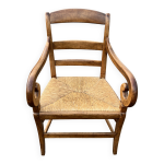 Fauteuil de campagne louis philippe bois massif et paille, accoudoirs à cro Fauteuil de campagne louis philippe bois massif et paille, accoudoirs à cro