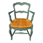 Fauteuil de campagne en paille, vert, parfait état Fauteuil de campagne en paille, vert, parfait état