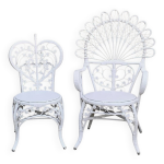 Fauteuil et chaise peacock en rotin blanc, 1970 Fauteuil et chaise peacock en rotin blanc, 1970