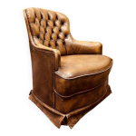 Fauteuil chesterfield anglais en cuir marron Fauteuil chesterfield anglais en cuir marron