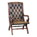 Fauteuil chesterfield anglais en cuir vert vintage combin avec du bois