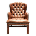 Fauteuil chesterfield en cuir marron d'origine Fauteuil chesterfield en cuir marron d'origine