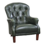 Fauteuil chesterfield en cuir de vache vert de style anglais classique Fauteuil chesterfield en cuir de vache vert de style anglais classique