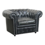 Fauteuil chesterfield en cuir de vachette noir Fauteuil chesterfield en cuir de vachette noir