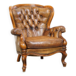 Fauteuil chestfield en cuir de mouton baroque antique