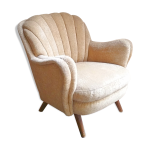 Fauteuil club des ann�es 40 50 original mid century jaune beige vintage