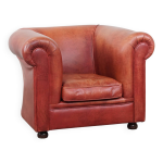 Fauteuil club chesterfield anglais en cuir de vachette rouge clair