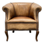 Fauteuil club classique en cuir de mouton vintage