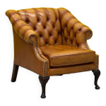 Fauteuil club en cuir brun vintage chesterfield regency style