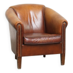 Fauteuil club en cuir de mouton couleur cognac Fauteuil club en cuir de mouton couleur cognac