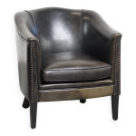 Fauteuil club en cuir de mouton noir / gris Fauteuil club en cuir de mouton noir / gris