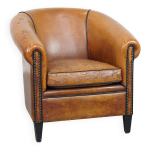 Fauteuil club en cuir de mouton patin