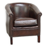 Fauteuil club en cuir de vachette fonc de style anglais