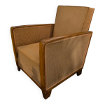 Fauteuil club inclinable en bois et tissu style art d�co (tr�s singulier)