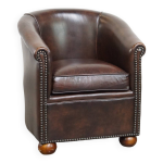 Fauteuil club de luxe en cuir fonc avec pieds boule de style anglais