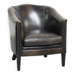Fauteuil club noir / gris en cuir de mouton Fauteuil club noir / gris en cuir de mouton