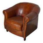 Fauteuil club vintage en cuir couleur cognac hollandais
