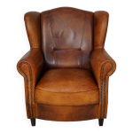 Fauteuil club vintage en cuir couleur cognac hollandais