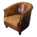 Fauteuil club vintage en cuir couleur cognac, pays - bas