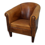 Fauteuil club vintage en cuir couleur cognac, pays - bas