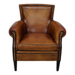 Fauteuil club vintage en cuir couleur cognac, pays - bas