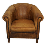 Fauteuil club vintage en cuir couleur cognac, pays - bas